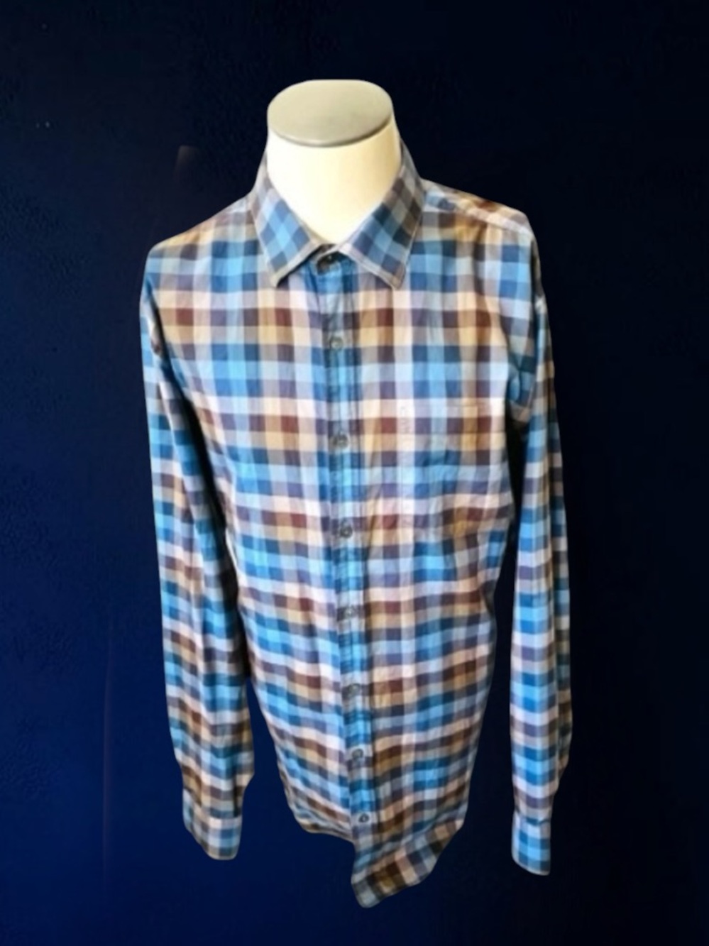 BUGATCHI CLASSIC FIT PLAID LONG SLEEVE COTTON SHIRT SIZE X-LARGE